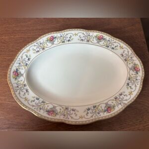 Baronet Duchess White Porcelain Oval Serving Platter Floral Border Gold Trim